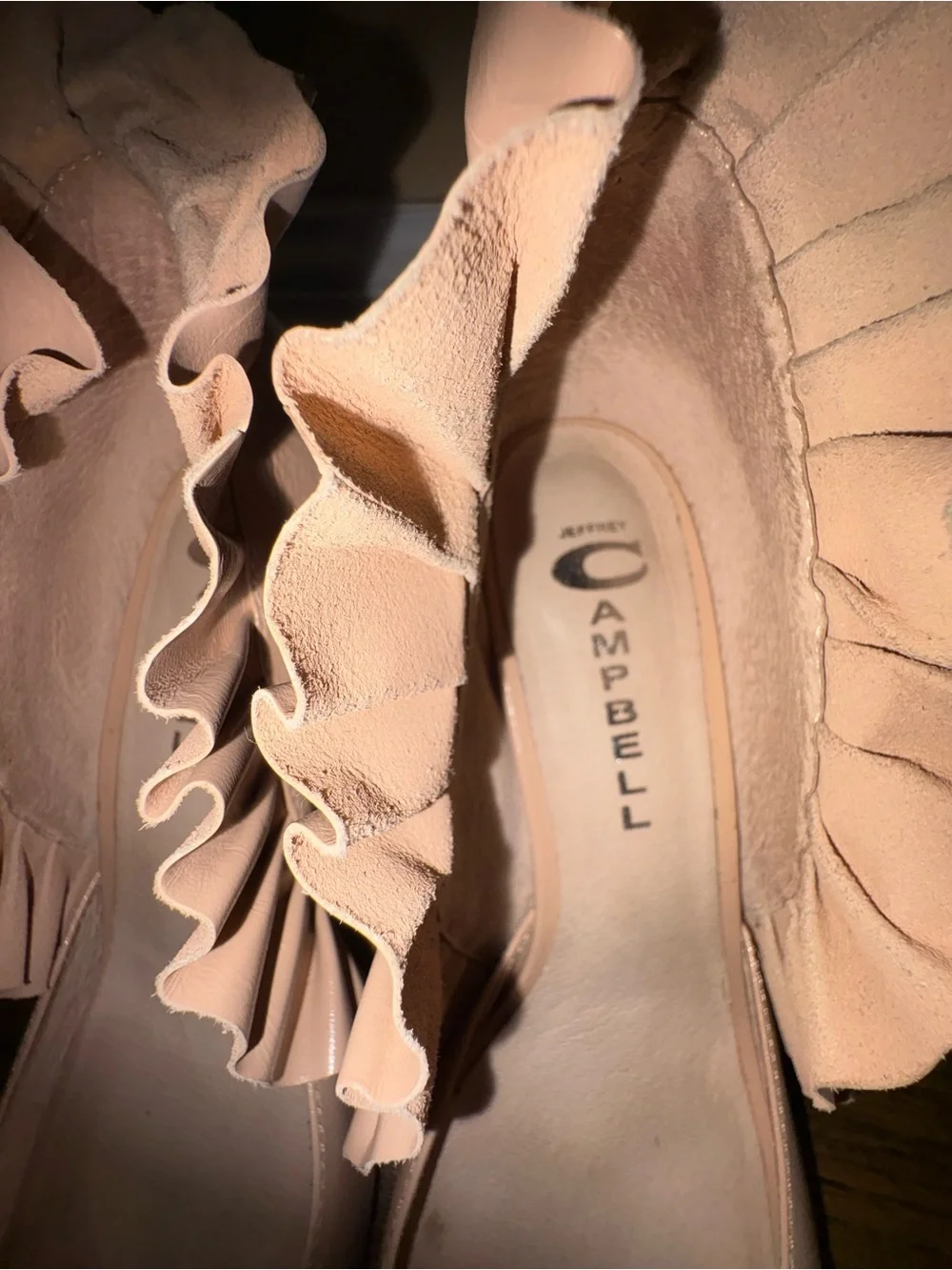Jeffrey Campbell Peach Ruffle Peep-Toe Heels